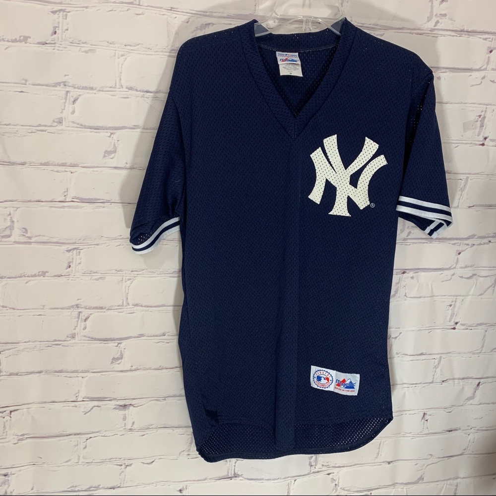 New York Yankees Navy and White Mesh V-Neck Jersey